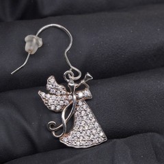 Christian Easter CZ Pave Angel Trumpet Drop Earrings Sterling Silver 925 | 2.63g