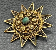 VTG 800 Silver Large 2+” Vermeil Ornate Celestial Star Burst Brooch Pendant