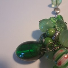 Vtg Green Glass Plastic Beads Metal Disks 28″ Inches Chip Large Bead Millefiori