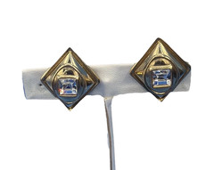 Vintage Givenchy Paris New York Gold Tone Clip‑On Earrings • Square Crystal