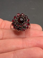 Vintage Sterling Silver Rose Cut Garnet Bohemian Czechoslovakia Ring Sz 8 ⚠️Read