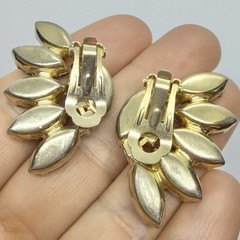 Vtg Art Deco Marquise Rhinestone Statement Orange Brown Climber Earrings Clip-on