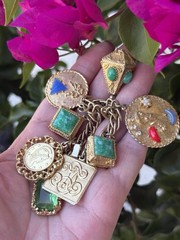 Vintage 50’s-60’s Chunky Charm Bracelet 8″ Medallions Geometric Gold Tone MCM