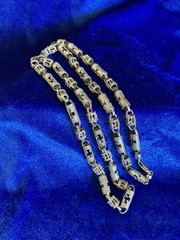 Vintage Sterling Roman Cross Shield &Columns Barrel Bead Handmade Necklace Nice!