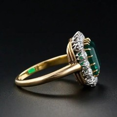 Art Deco 4.60 Ct Natural Emerald Antique Vintage Wedding Ring 14K Yellow Gold FN