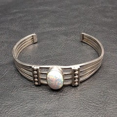 STERLING SILVER 925 Tribal Cuff Bracelet Oval Fire Opal 17.644