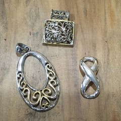 Pendant Lot Silver Gold Tone Open work Ornate Mix 3 pendnats