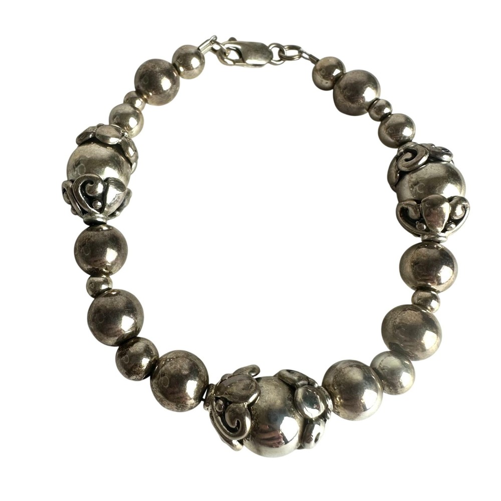 Vintage Sterling Silver Beaded Bracelet 7 Inches