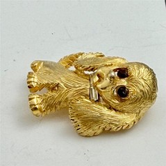 Vintage Pell Gold Tone Puppy Dog Clear Crystal Collar Red Crystal Eyes Brooch