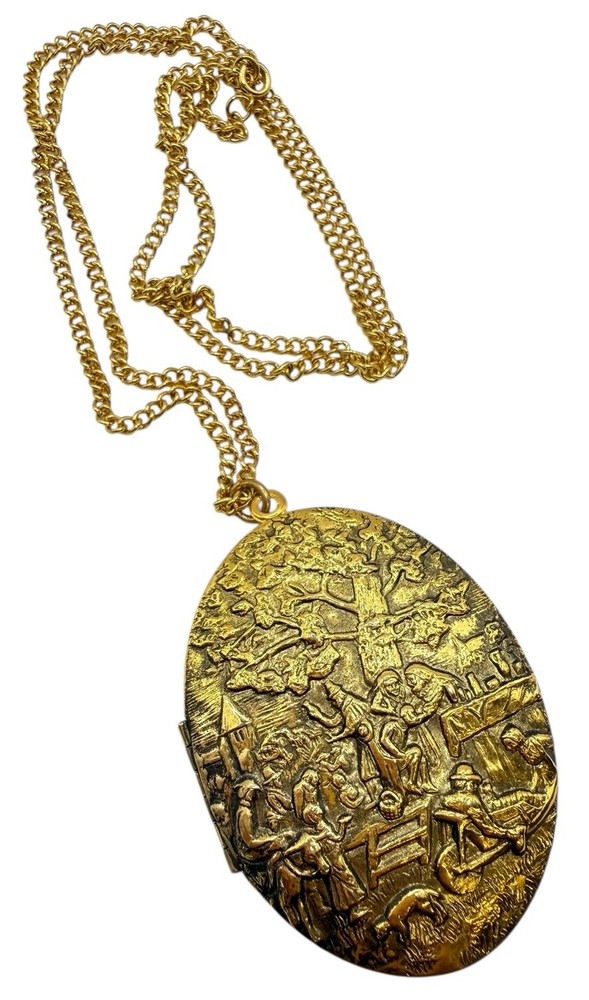 Vintage Revlon Heirloom Solid Perfume Locket Pendant Necklace Gold Tone