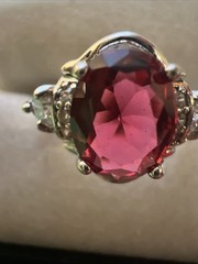 Vintage White Gold Plated Pink Tourmaline & CZ Victorian Style Cocktail Ring 5