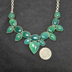 80.5g Sterling Silver 925 Green Chalcedony Statement Necklace Pear Oval Cobochon