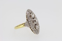 Antique Old European Cut Three-Stone Art Deco Cocktail Estate Statement Ring
