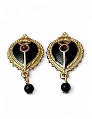 Vintage Edgar Berebi Black & Gold Enamel Earrings Art Deco Victorian Gothic Chic
