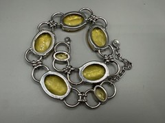 GRAZIANO SIGNED FAUX CITRINE LUCITE LARGE SILVER TONE NECKLACE 21″ STATEMENT