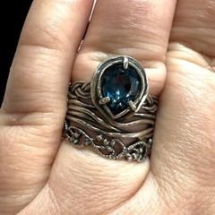 OR PAZ 925 Sterling Silver Vintage Israel London Blue Topaz Gem Ring Size 8