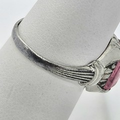 Vintage Ostby & Barton OB Art Deco Ring 925 Sterling Silver Pink Glass Size 6.75