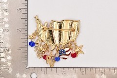 Patriotic American Flag Rhinestone Dangle Brooch Red White Blue USA Pin Bin7