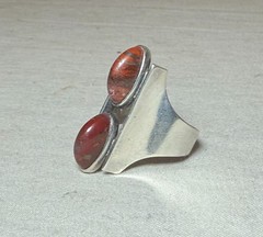 Vintage Sterling Silver red agate Stone Art Deco fine gem Jewelry Ring size 6