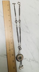 VINTAGE silver tone CRYSTAL AB rhinestone DROP NECKLACE chain SPARKLY Faux pearl