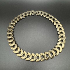 Signed Monet Crescent Link Collar Necklace Gold Tone 1980s Vintage 16