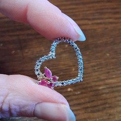 Vintage Sterling Vermeil Ruby Butterfly Heart Pendant 2.7g See Pics/Description