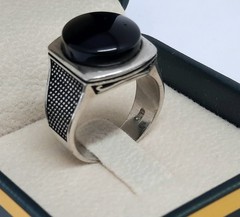 Classic Rif Top Minimalist VIP Men’s Ring Sterling Silver 925 Agate Stone Size 9