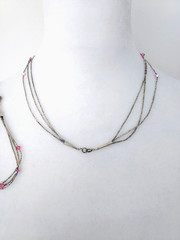 Vintage Silver Necklace & Bracelet 1990’s Pink Crystals Beautiful! 9″ drop