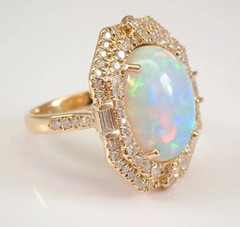 4.00Ct Oval Cut Genuine Fire Opal Halo Engagement Ring 14K Yellow Gold Plated