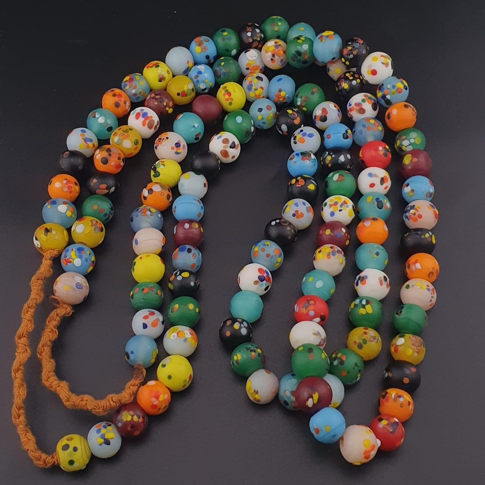 Vintage Venetian African Style Multicolor Dotted Trade Glass Beads Necklace 22in