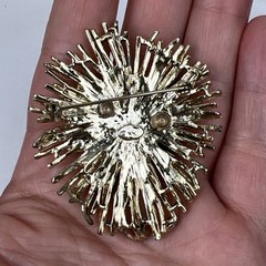 Vintage Celebrity New York Starburst Gold-Tone Amber Colored Stone Pin Brooch