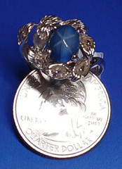 Lab Created Star Sapphire 18kt Gold Plate Vintage Cluster Cocktail Ring – Size 6