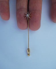 Lovely Rare Edwardian 1900s 14K Gold White Enamel Diamond Sun Star Stick Pin ☀️
