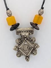 Vintage Coptic Amber Tribal Necklace Yellow Boho Moroccan Berber Amulet Pendant