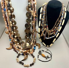 Vintage Jewelry Lot Natural Shell MOP Wood Seeds Beads Organic Boho Wearable