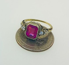 Antique Art Deco 1920’s 13k Two Tone Gold Pink Stone & Diamond Ring