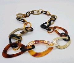 Faux TORTOISE SHELL Necklace Rootbeer Lucite Acrylic Chain Link Asymmetrical
