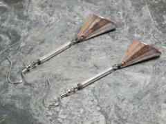 Chic Rustic Silvertone 3″ Long Earrings New French Ear Wires Antiqued Rod & Cone