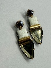 J Crew Dangle Earrings Geometric Design Acrylic Brown Green Gold Tone Post 1.50″