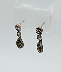 VTG 925 MC Teardrop Marcasite Earrings 1in Drop Sterling Silver 3gtw New Backs
