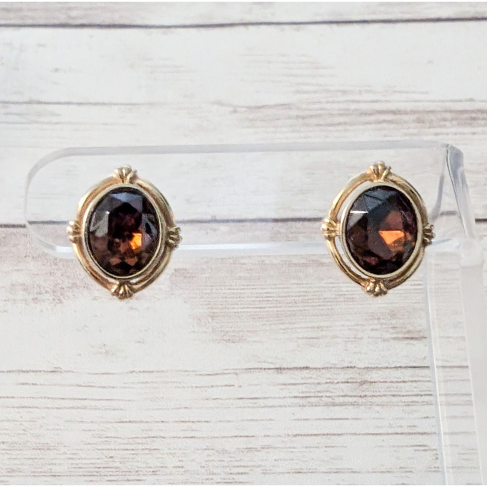 Vintage Earrings for Pierced Ears Ornate Gold Tone with Brown Center 5/8″