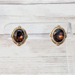 Vintage Earrings for Pierced Ears Ornate Gold Tone with Brown Center 5/8″