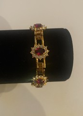 Camrose & Kross JBK Jacqueline Kennedy Ruby & Crystal Gold Cross Link Bracelet
