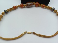 Glass Bead Necklace On Knotted Rope.
