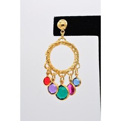 Vintage Crystal Dangle Earrings Lucite Open Bezel Multi-Color Gold NOS BinA16