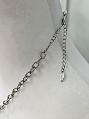 Retro Floral Bib Necklace Signed VCLM Rhinestones Faux Pearls Silver Tone