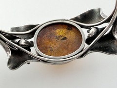 Vintage Sterling Silver Polish Baltic Amber Flower Setting Bangle Bracelet 7 In