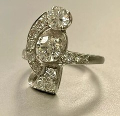 Platimum Art Deco Diamond Cocktail Ring with GIA Gemologist Appraisal Sz 6