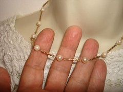 Vintage 6.2mm Round Beaded Pearl 16.5″ Necklace Choker 14kt Yellow Wire Gold