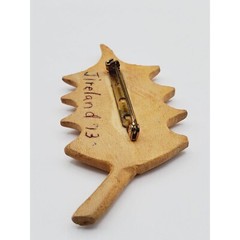 wood leaf brooch pin 3 1/8″